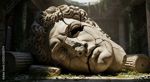 Ancient Greek Sculpture Head Ruins.