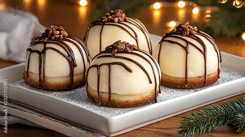Creamy cheesecake balls, chocolate drizzle, sweet treats, dessert balls