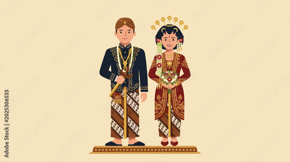 Fototapeta premium Javanese Traditional Wedding Couple Illustration.