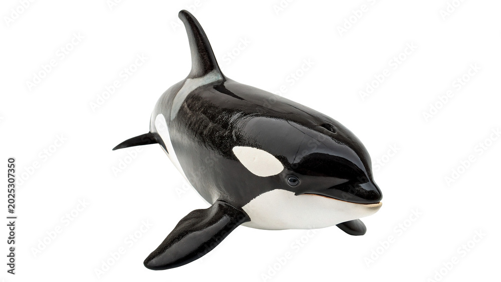 Fototapeta premium A beautiful wild black and white killer whale orca swimming gracefully marine fauna isolated on transparent background