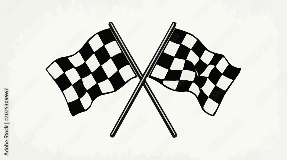 Fototapeta premium Crossed Checkered Racing Flags Vector Illustration Isolated on White Background