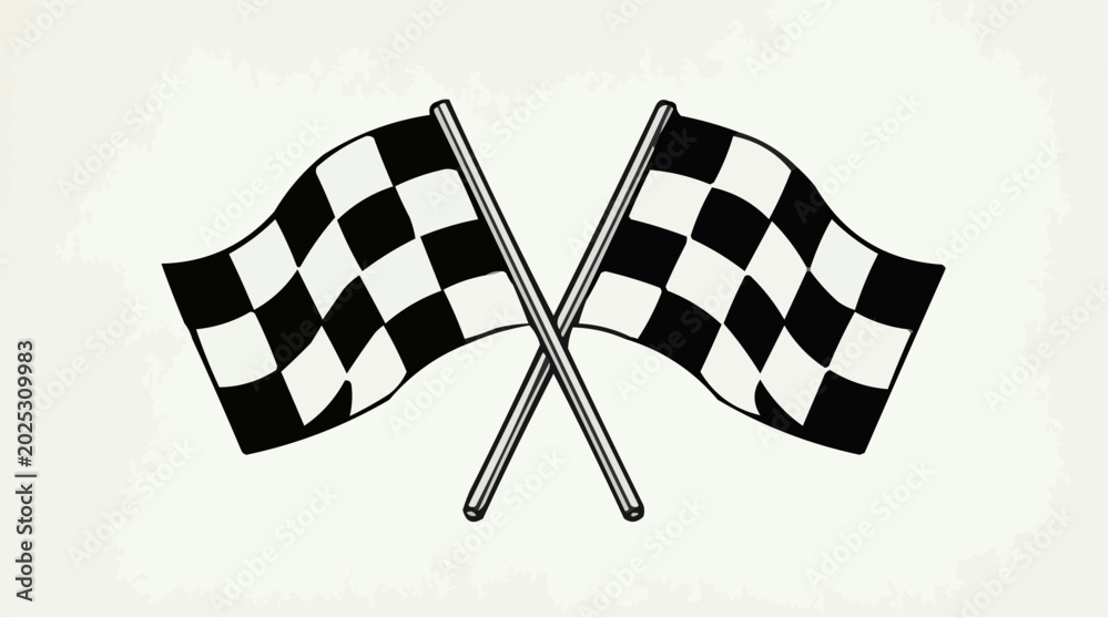 Fototapeta premium Crossed Checkered Racing Flags Vector Illustration Isolated on White Background