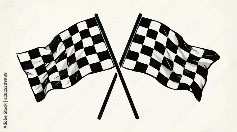 Fototapeta premium Crossed Checkered Racing Flags Vector Illustration Isolated on White Background
