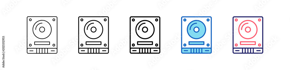 Fototapeta premium Hard Drive Icon In 5 Different Styles Set Collection. 