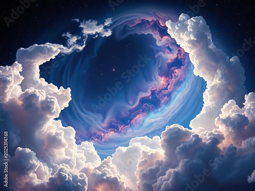 Ethereal clouds swirl amidst a celestial canvas of stars and galaxies, galaxy, cosmic