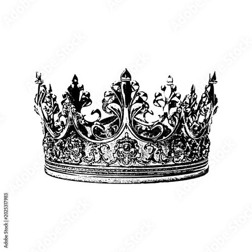 Vintage engraved crown illustration with royal family coat of arms illustration engraving historical symbolic
