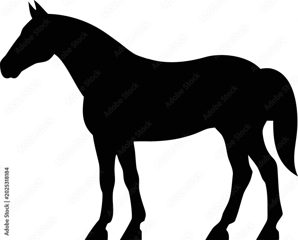 Obraz premium Black silhouette of a horse standing in profile view Vector, illustration