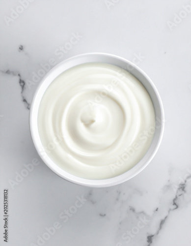 Yoghurt in a bowl, top view