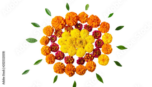 Floral Pattern Rangoli on transparent background 