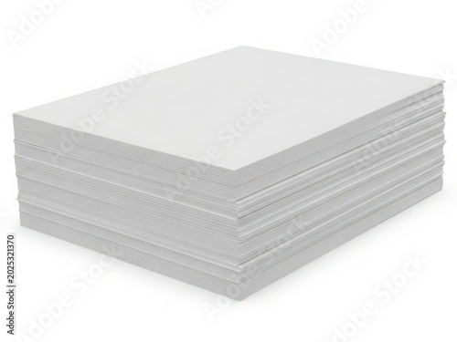 Stack of white paper sheets neatly arranged on a white background