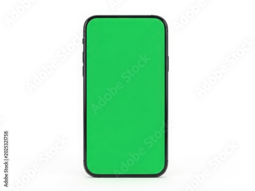 A modern smartphone with a vibrant green screen and a sleek black frame