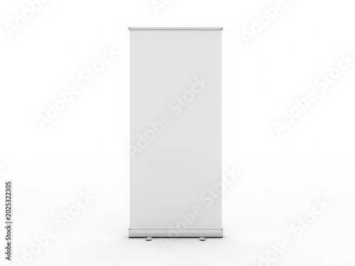 A tall, white, rectangular, rolling presentation screen on a white background