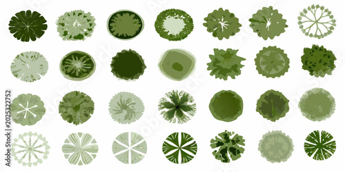 Bild auf Leinwand collection of green tree top views vector illustration on white background
