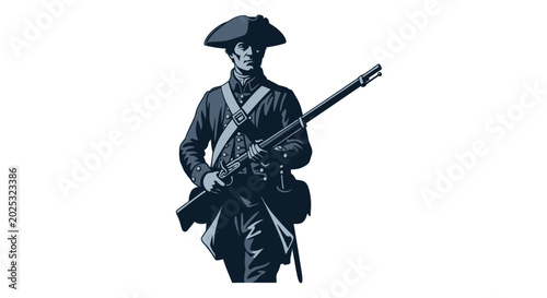 Photos American Revolutionary War Soldier with Musket, Vintage Illustration