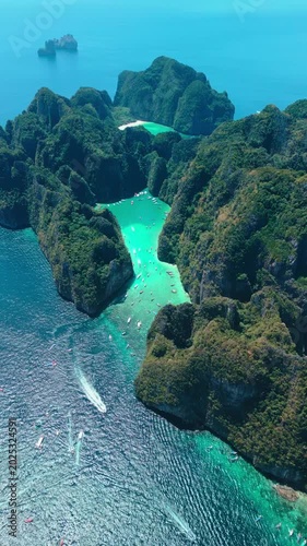 Aerial Drone Shot Phi Phi Lee Island Lagoon Thailand Tilt