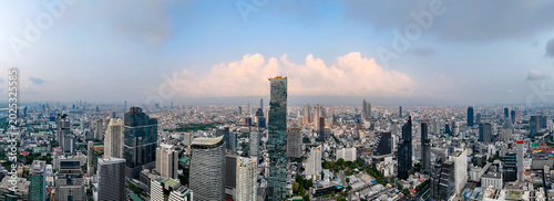 Canvas Print Wide panoramic aerial view of the business district of the urban landscape of th