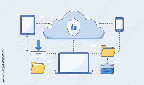 Obraz na płótnie cloud-security-data-protection-network-devices-flat-vector