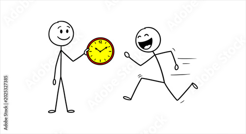 Schilderij op canvas Stick figures racing against time and deadline pressure concept