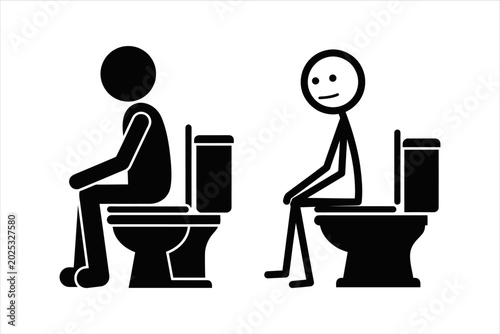Fotografie Two stick figures sitting on toilets in black and white illustration