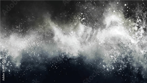 Photography Explosion of white powder in dark background with dust particles floating