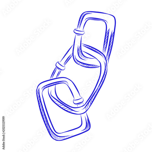 Hand drawn vector sketch of chain, blue line art on white background
