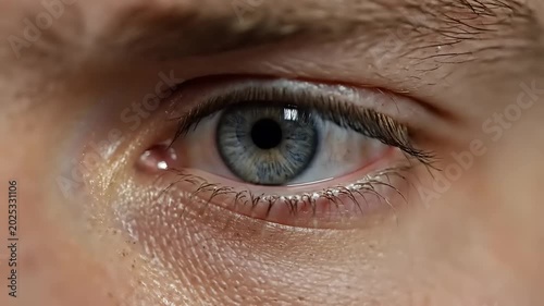 Close-up of a Human Eye Blinking and Looking Around.
