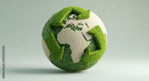 Green Earth with Recycling Symbol Made of Grass.