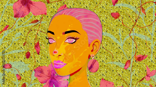 Sfondo con volto di donna e fiori