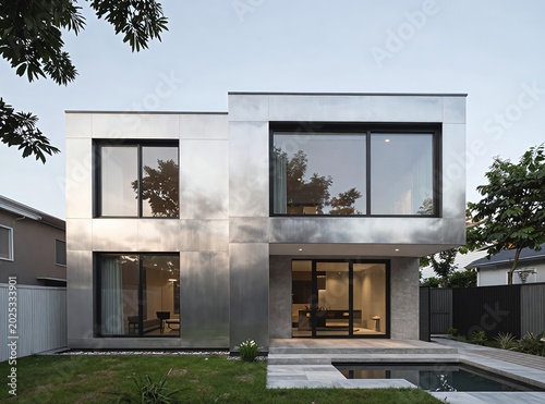 Modern Two-Story Residential House with Metallic Facade
