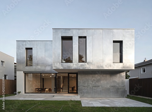 Modern Two-Story Residential House with Metallic Facade