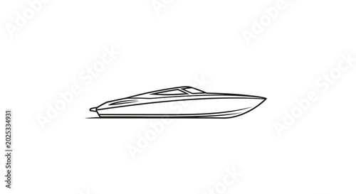 Schilderij op canvas Sleek Speedboat Outline Drawing Side View.