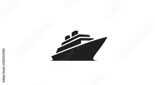 Stylized Black Silhouette of a Modern Cruise Ship.