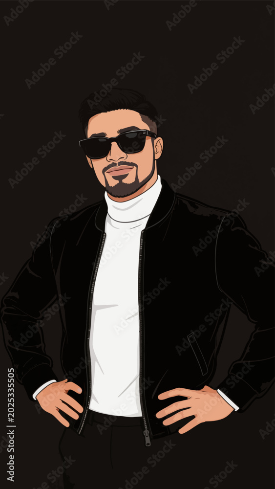 Obraz premium Stylized Male Portrait With Sunglasses And Formal Attire