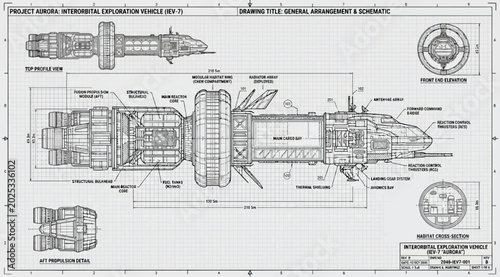 Cuadro en lienzo General arrangement and schematic of an interorbital exploration vehicle