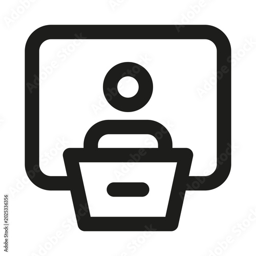 Public speaking icon. Editable line icon. Professional modern outline icon vector featuring microphone podium speaker presentation in minimal design.