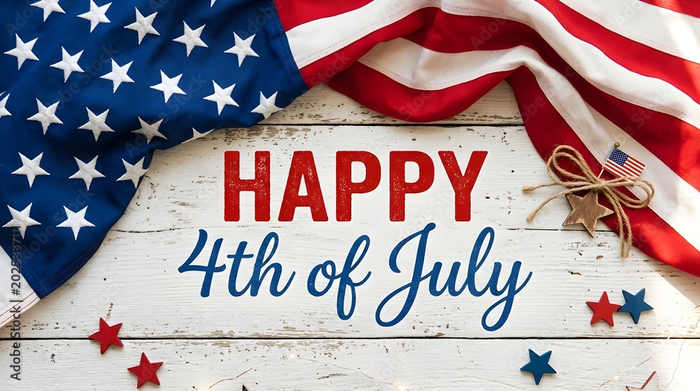 Obraz premium Independence day celebration with american flag and festive typography