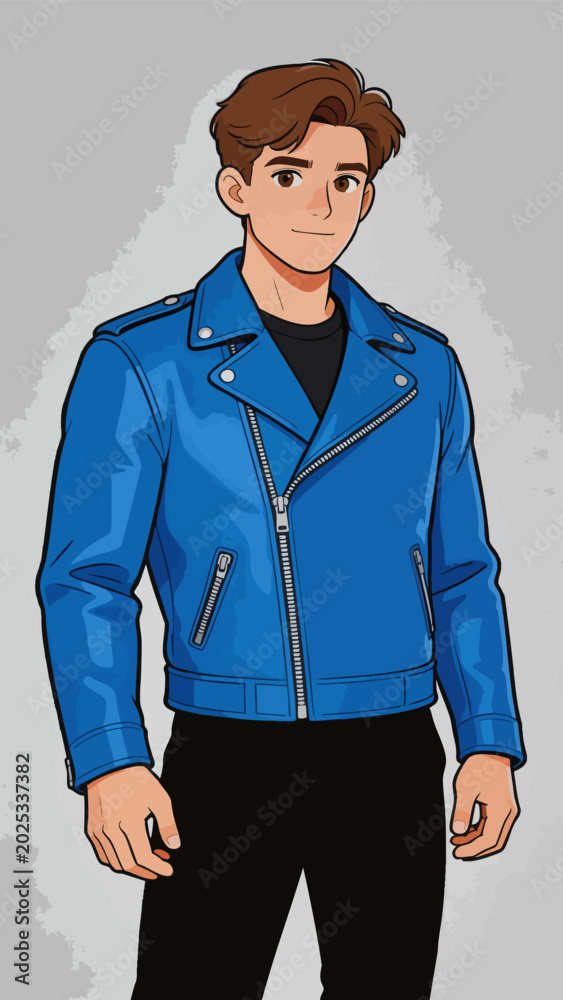 Fototapeta premium Cartoon Male Character Wearing Blue Leather Jacket