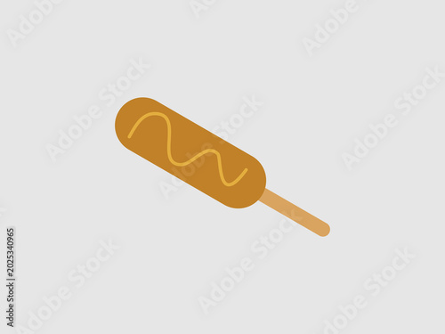 A minimalist illustration of a classic corn dog on a stick