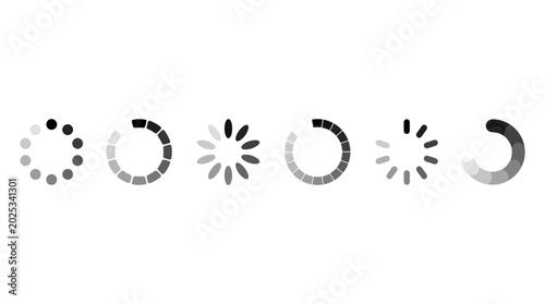 Collection of loading spinners and progress indicators with loading bar loading icon progress indicator buffering download processing animation interface computer technology circular