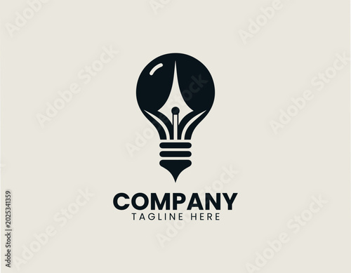 Light Bulb with Pen Nib Minimalist Black Vector Logo Creative Idea Design