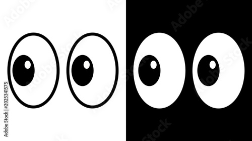 Cartoon googly eyes looking left and right on black and white backgrounds with illustration contrast character animation movement direction abstract background