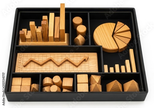 3D chocolate box with business graphs and charts