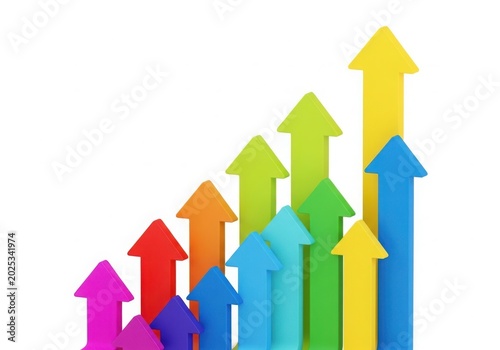 Colorful upward arrows growing in height