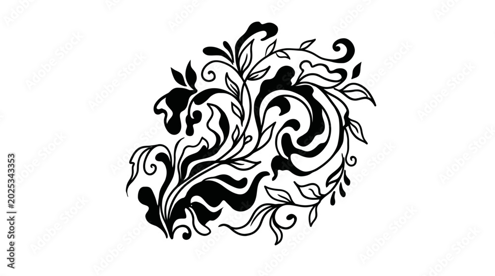 Fototapeta premium Black and white floral swirl design.