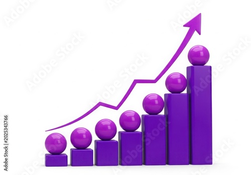 Growing purple bar chart with upward arrow