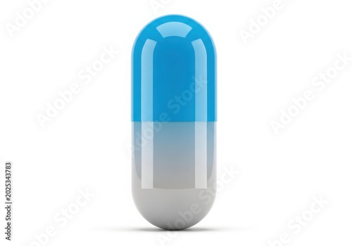 Blue and white capsule pill on clean background