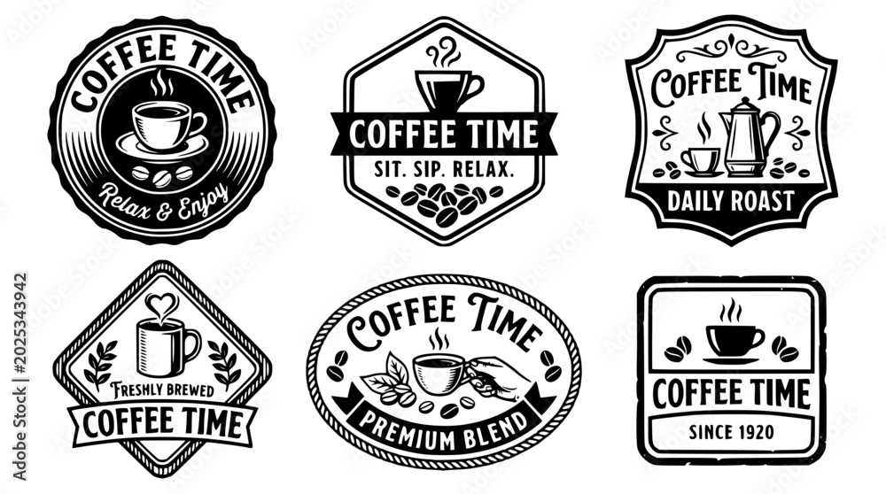 Obraz premium Coffee Time Logos and Badges for Cafe Branding