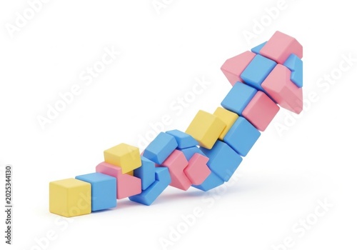 Colorful building blocks forming upward arrow