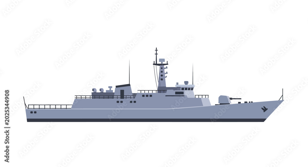 Fototapeta premium Modern Warship Illustration: Naval Vessel, Military Ship, Sea Power
