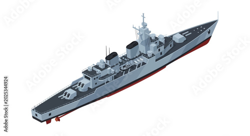 Foto Modern Warship Illustration, Military Naval Vessel, Isometric View